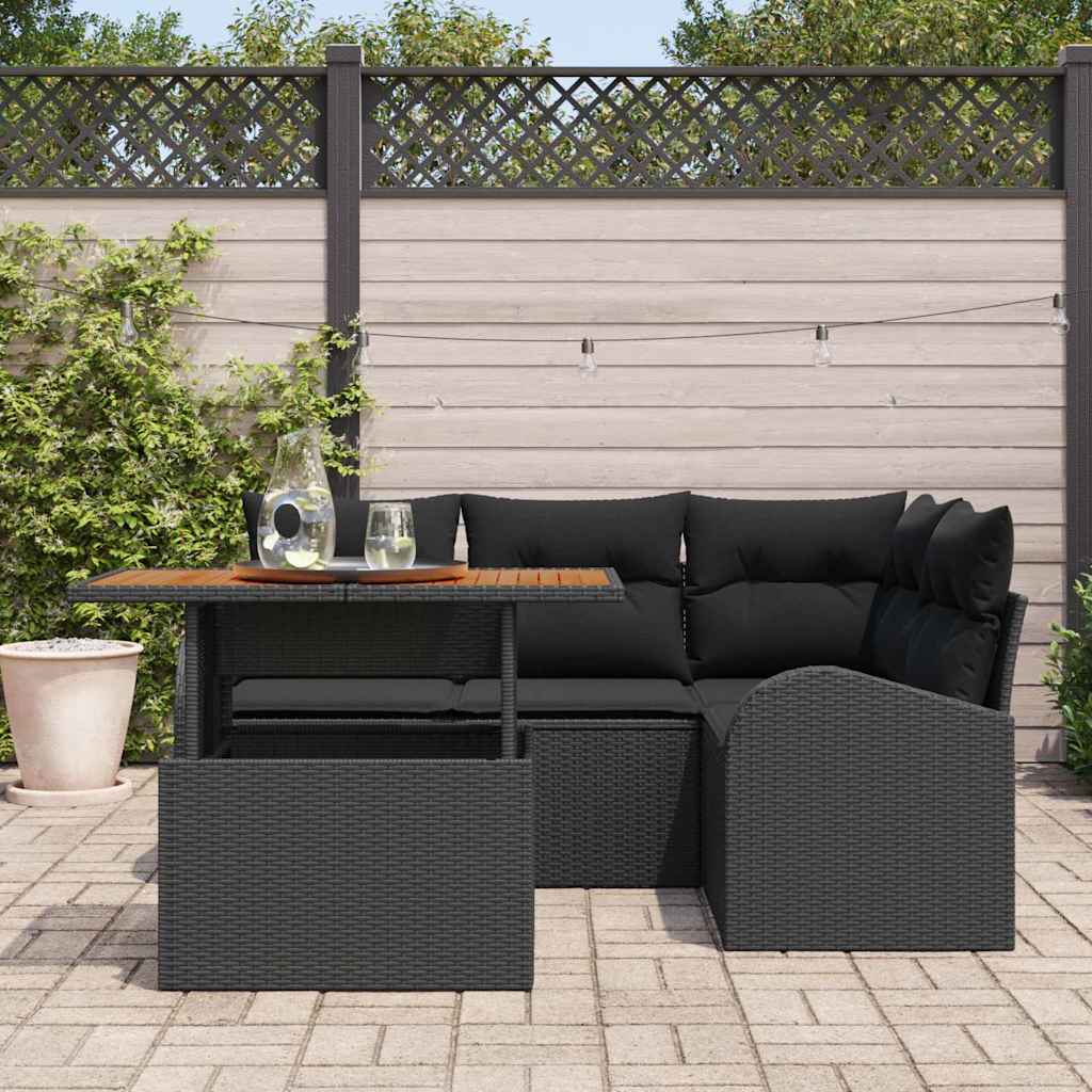 Garten-Sofa-Set mit Kissen 5 pcs Schwarz