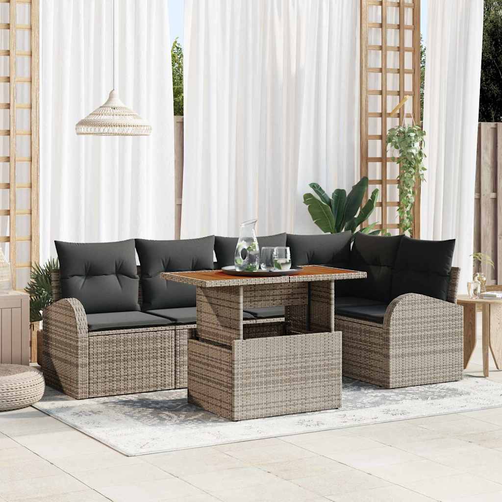 Garten-Sofa-Set mit Kissen 6 pcs Grau