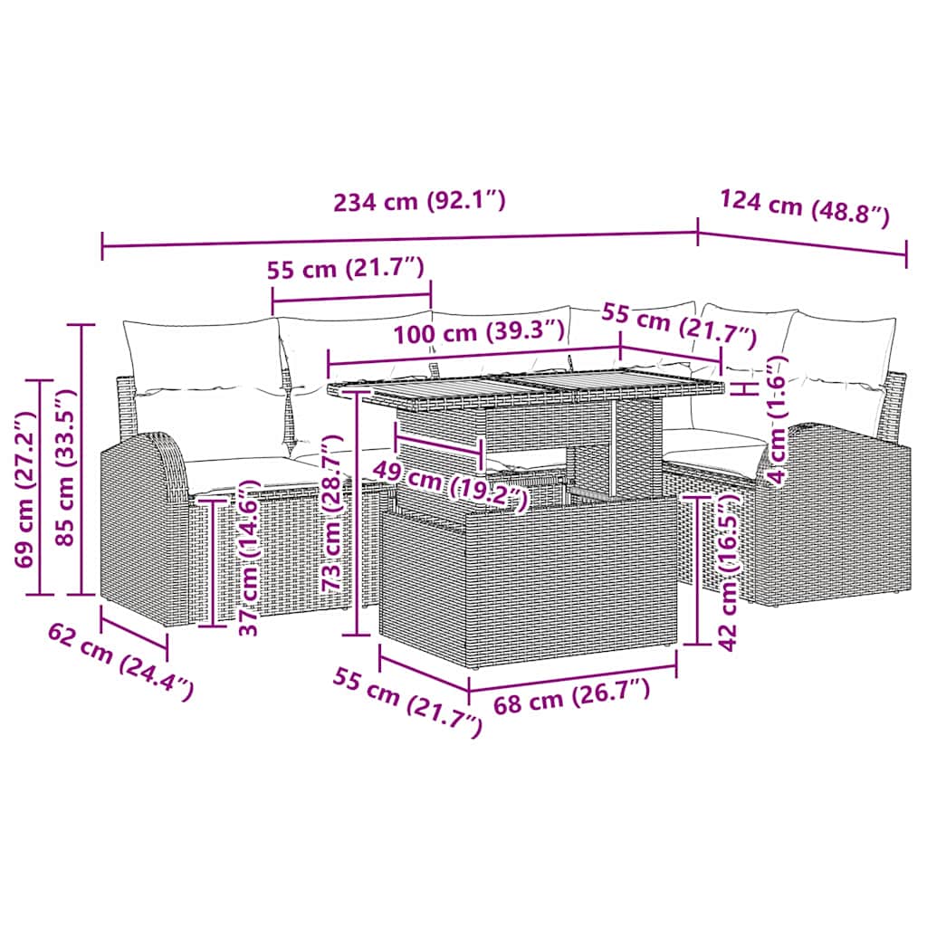 Garten-Sofa-Set mit Kissen 6 pcs Schwarz