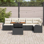 Garten-Sofa-Set mit Kissen 7 pcs Schwarz und Creme