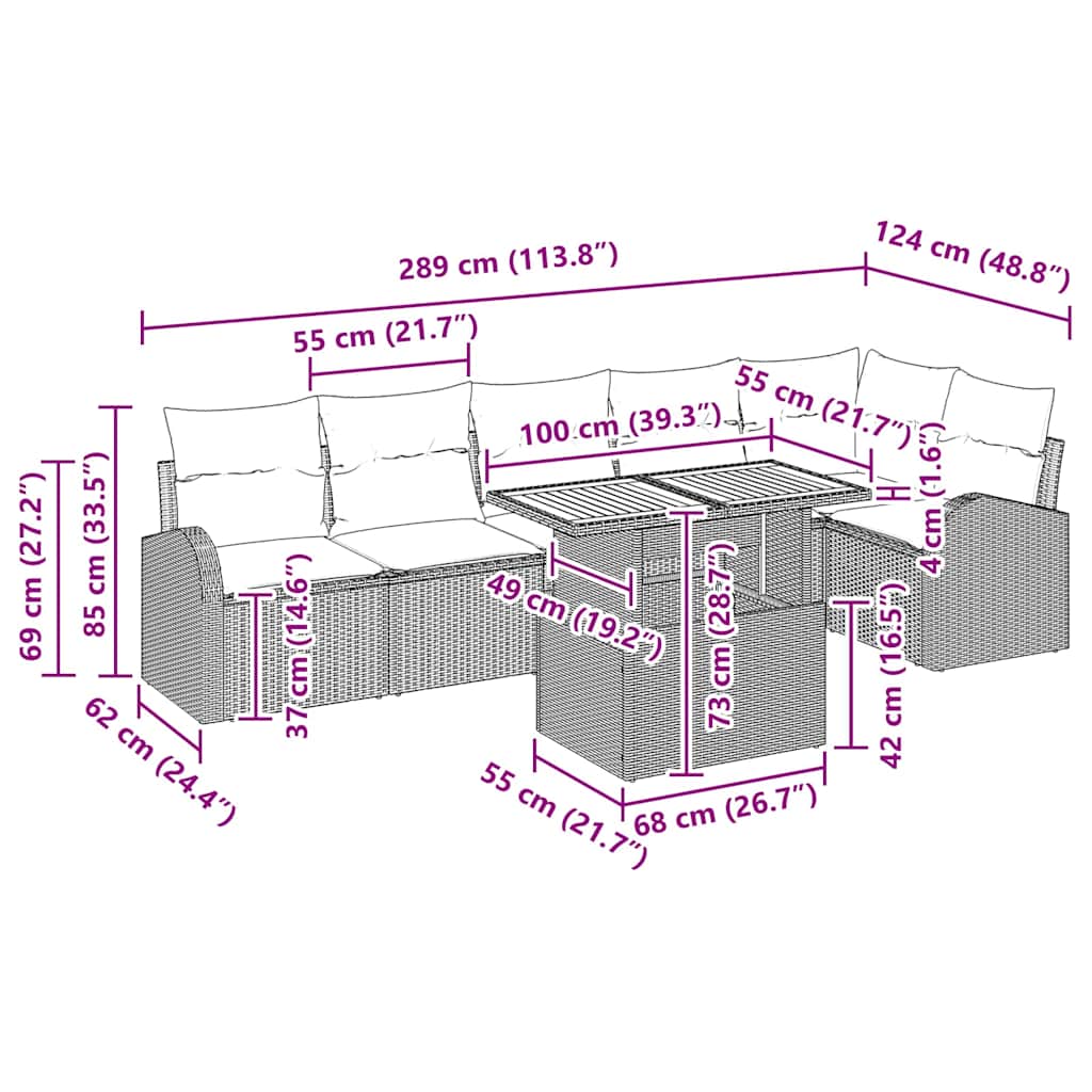 Garten-Sofa-Set mit Kissen 7 pcs Grau