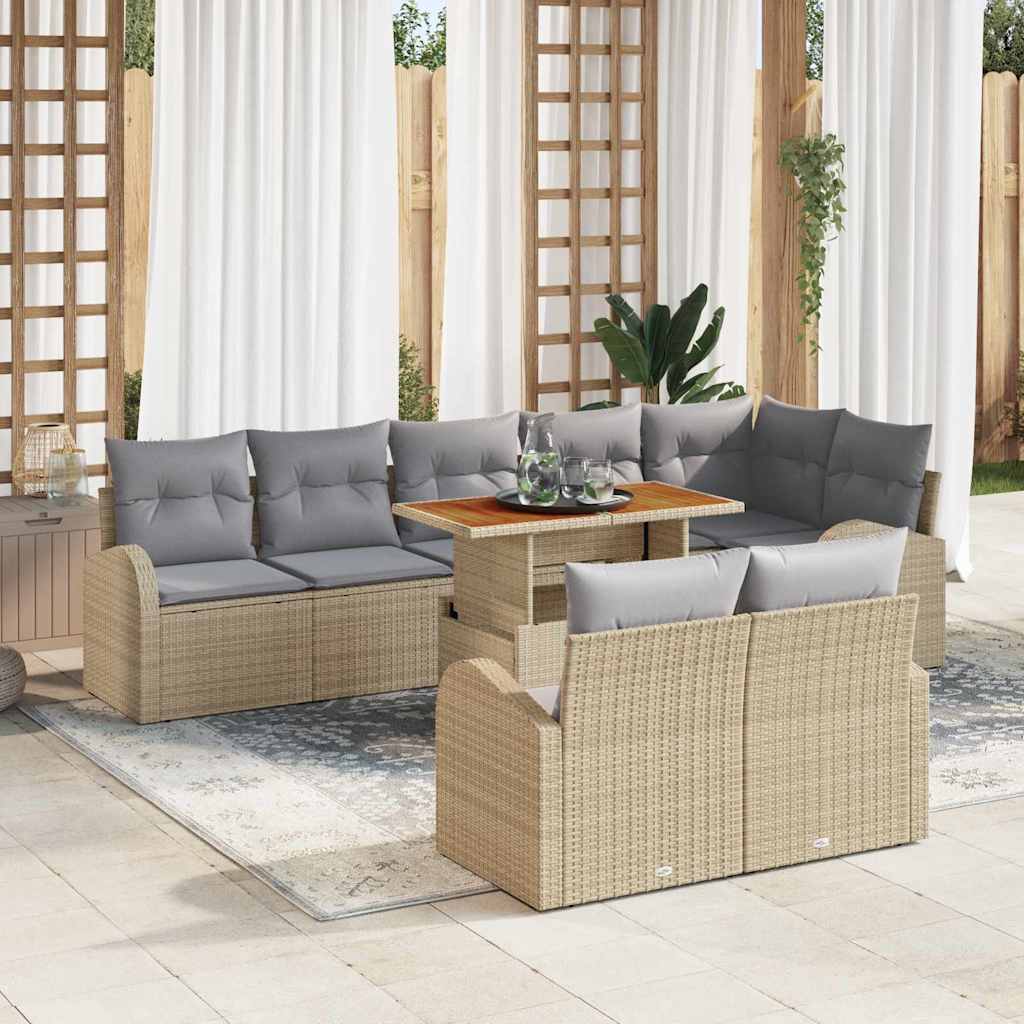 Garten-Sofa-Set mit Kissen 9 pcs Beige und Hellgrau