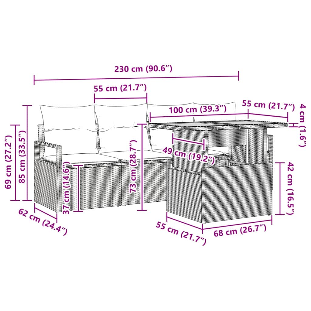 Garten-Sofa-Set mit Kissen 5 pcs Grau