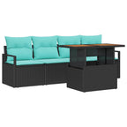 Garten-Sofa-Set mit Kissen 5 pcs Schwarz und blau