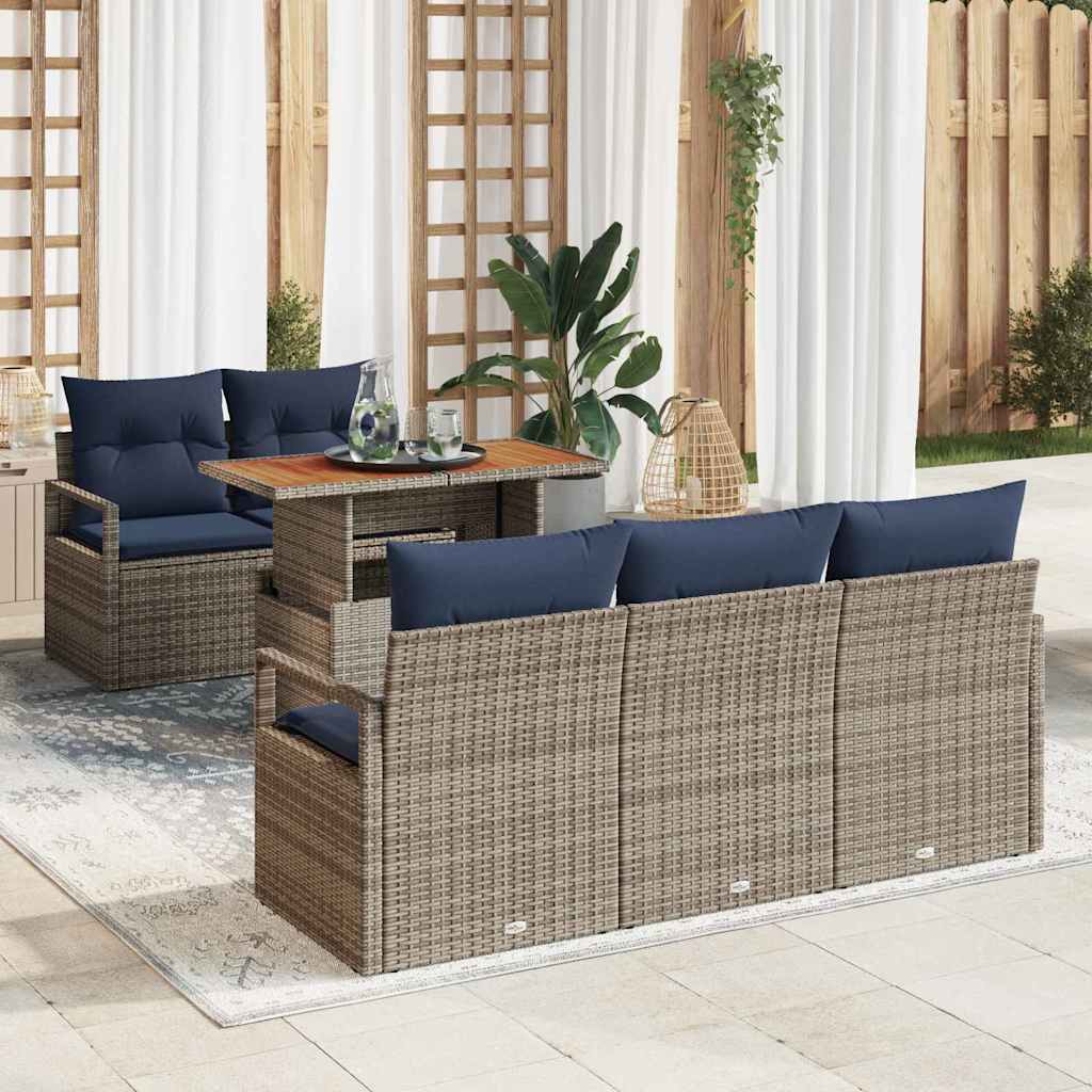 Garten-Sofa-Set mit Kissen 6 pcs Grau und Marineblau