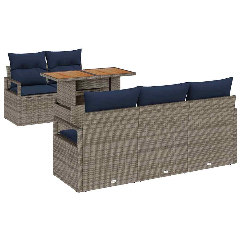 Garten-Sofa-Set mit Kissen 6 pcs Grau und Marineblau