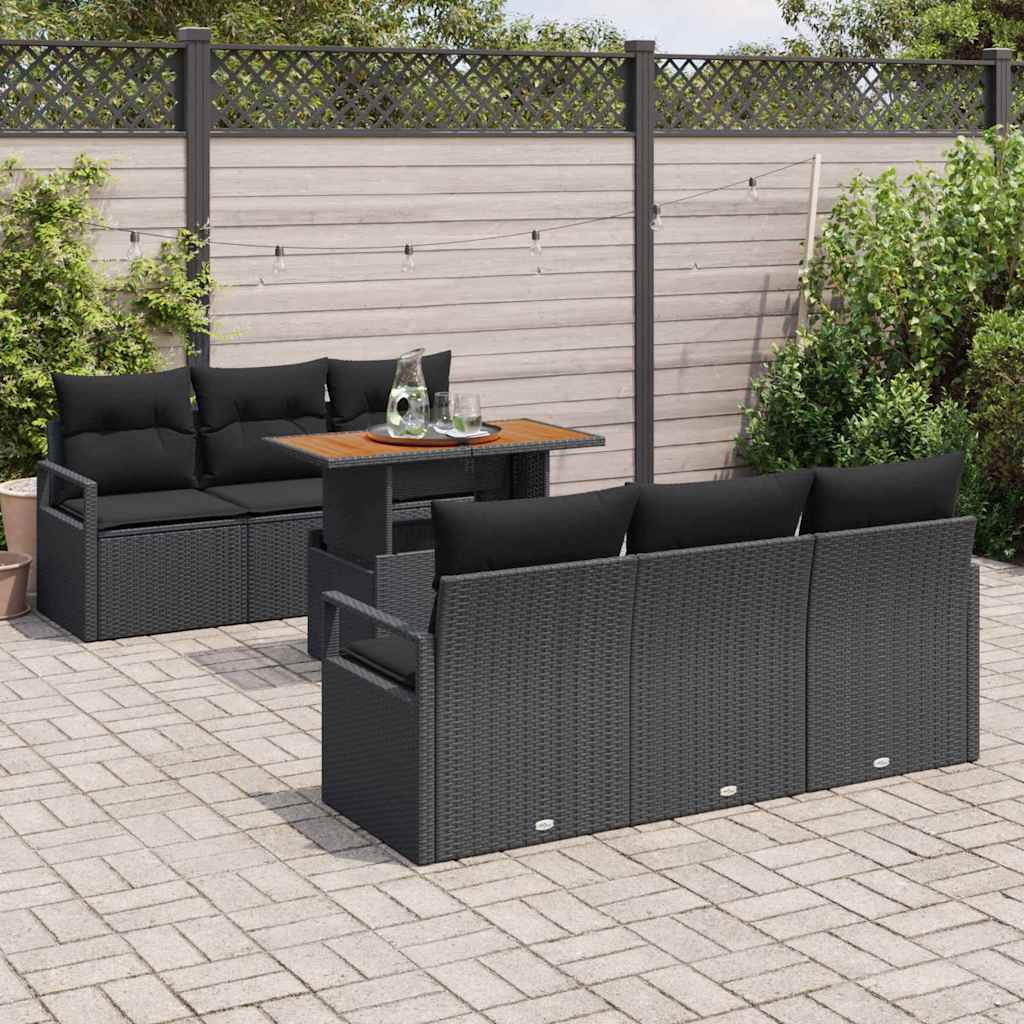 Garten-Sofa-Set mit Kissen 7 pcs Schwarz