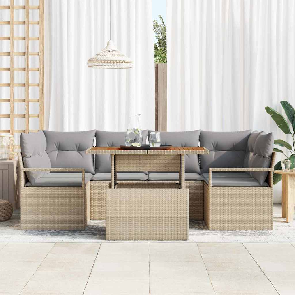 Garten-Sofa-Set mit Kissen 7 pcs Beige und Hellgrau