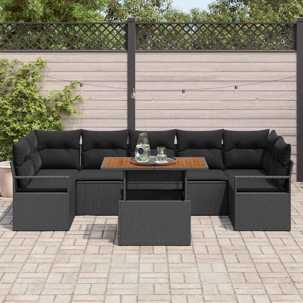 Garten-Sofa-Set mit Kissen 8 pcs Schwarz und Braun