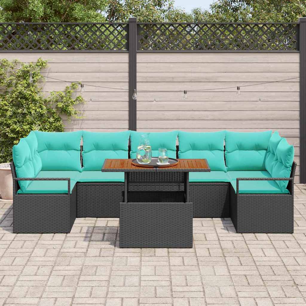 Garten-Sofa-Set mit Kissen 8 pcs Schwarz und Teal