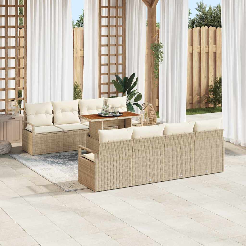 Garten-Sofa-Set mit Kissen mit Kissen 9 pcs Beige und Creme