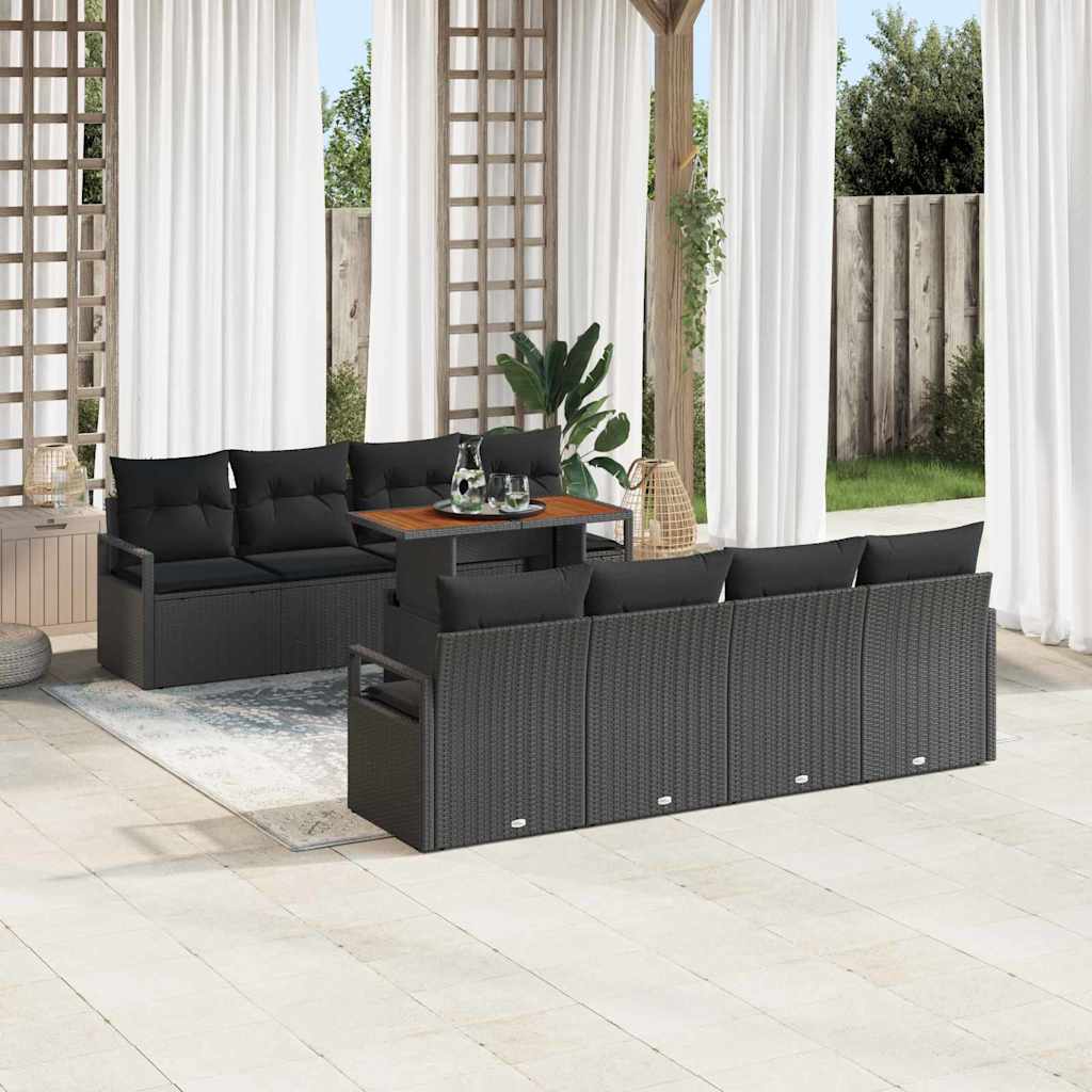 Garten-Sofa-Set mit Kissen mit Kissen 9 pcs Schwarz und Braun
