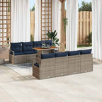 Garten-Sofa-Set mit Kissen 9 pcs Grau und Marineblau