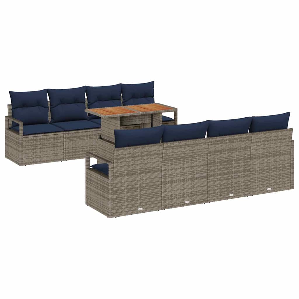 Garten-Sofa-Set mit Kissen 9 pcs Grau und Marineblau