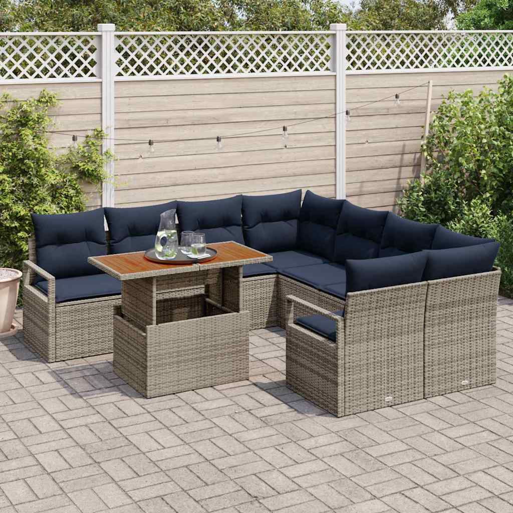 Garten Essgruppe mit Kissen 9 pcs Grau und Marineblau
