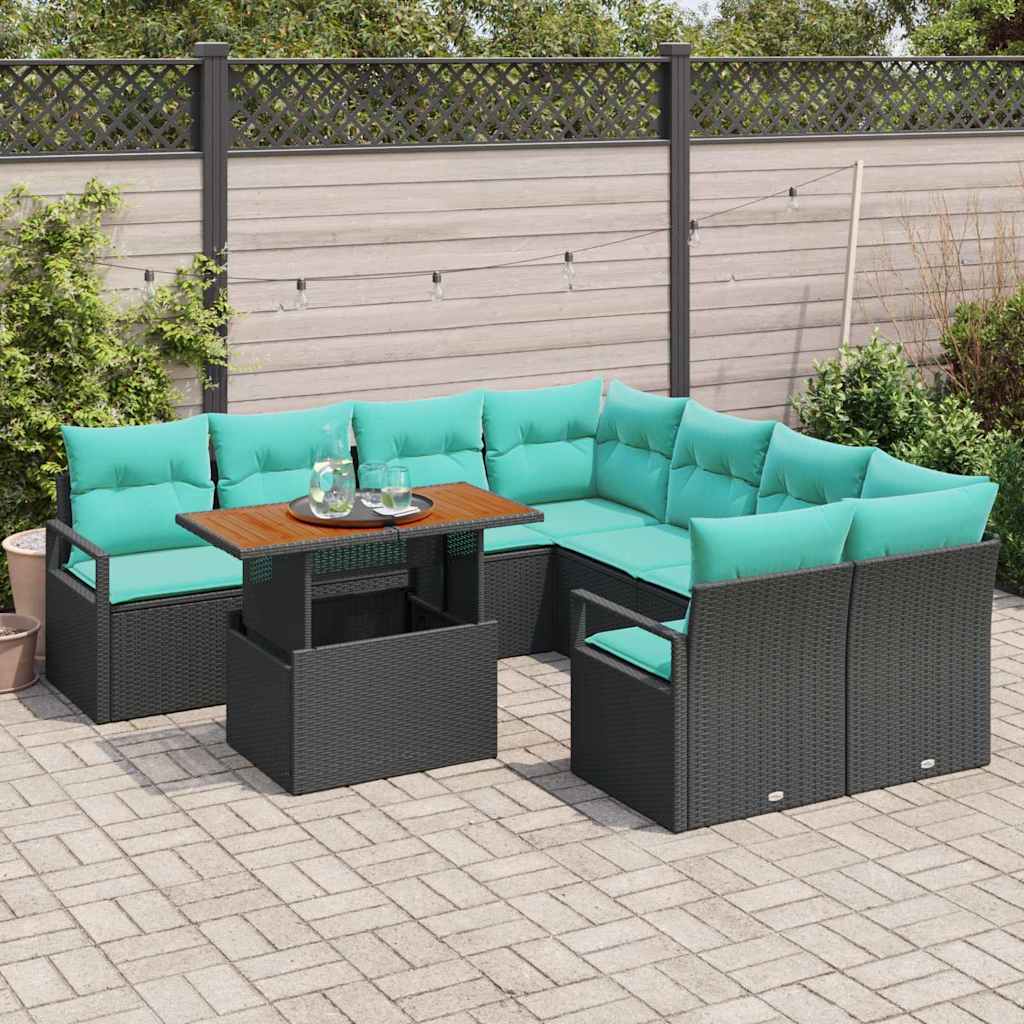 Garten Essgruppe mit Kissen 9 pcs Schwarz und Teal