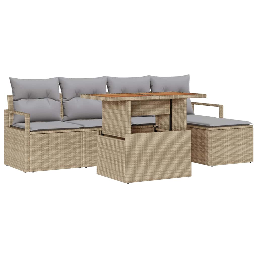 Garten Essgruppe mit Kissen 6 pcs Beige und Grau