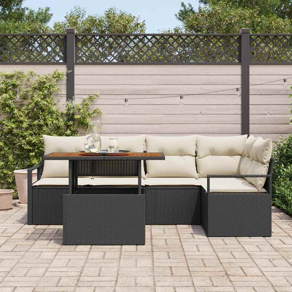 Garten Essgruppe mit Kissen 6 pcs Schwarz und Creme