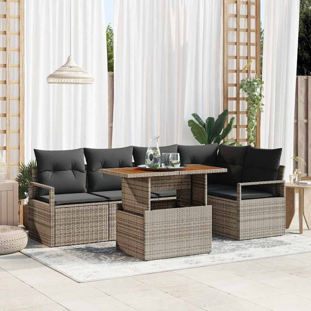 Garten Essgruppe mit Kissen 6 pcs Grau und Braun