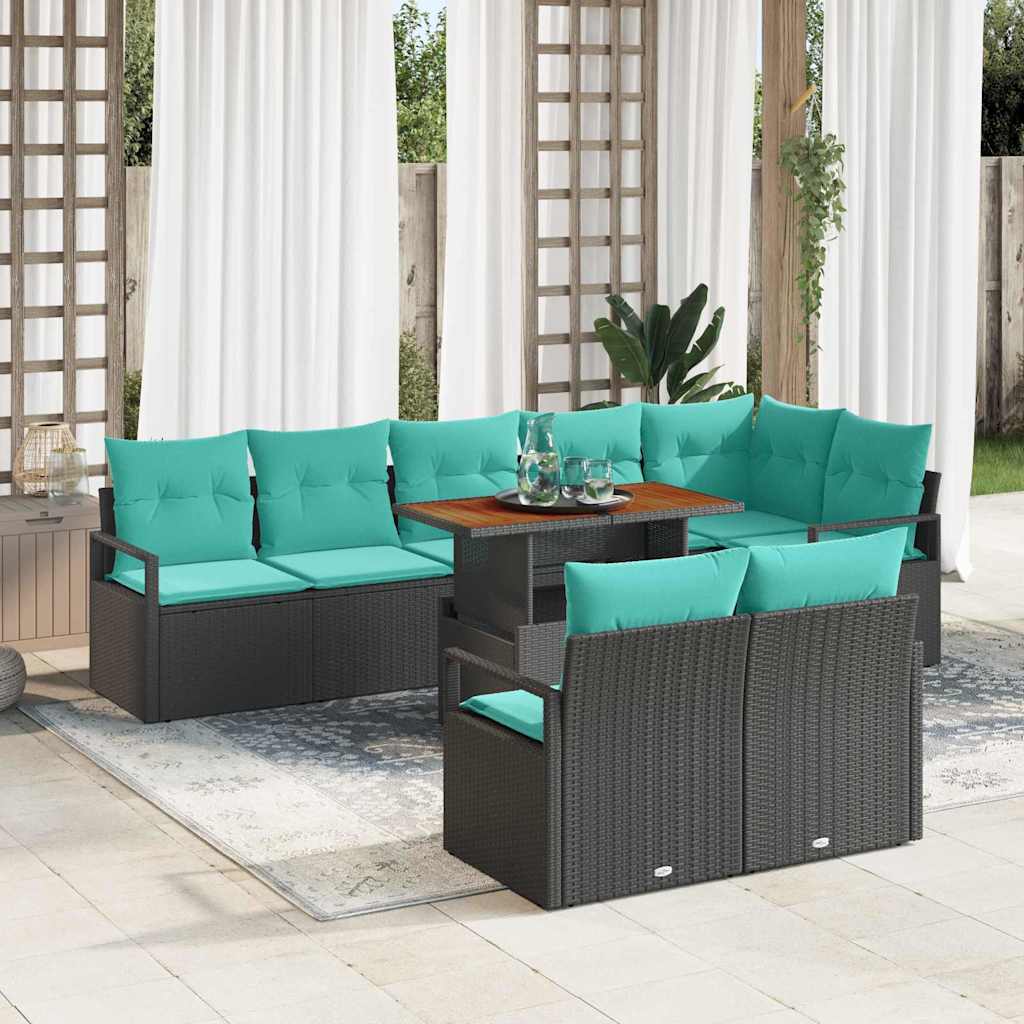 Garten Essgruppe mit Kissen 9 pcs Schwarz und Teal