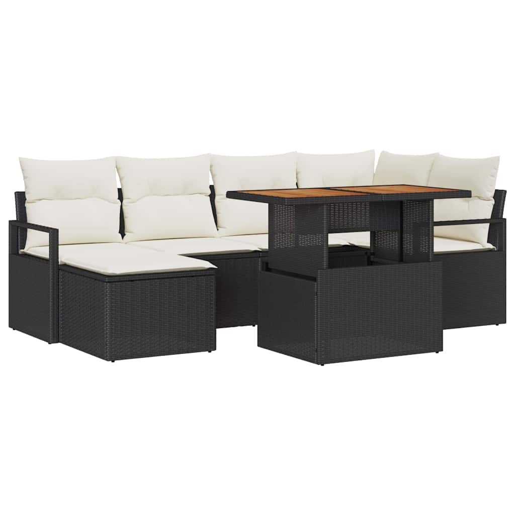 Garten Essgruppe mit Kissen 7 pcs Schwarz und Creme