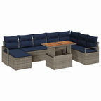Garten Essgruppe mit Kissen 9 pcs Grau und Marineblau