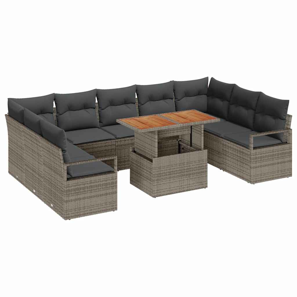 Garten-Sofa-Set mit Kissen 10 pcs Grau und Braun