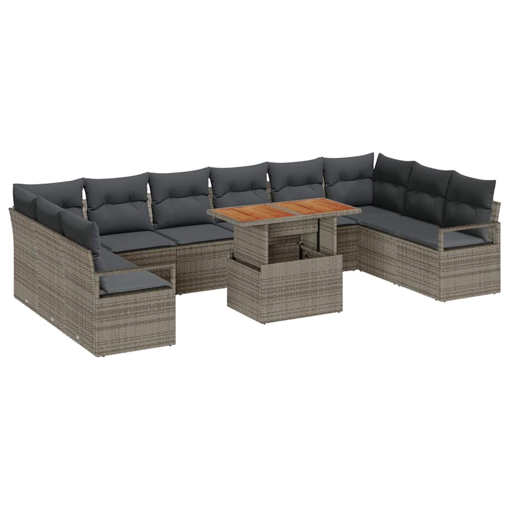 Garten-Sofa-Set mit Kissen 11 pcs Grau und Braun