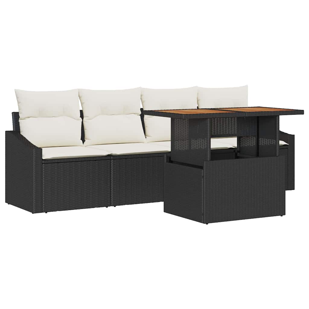 Garten-Sofa-Set mit Kissen 5 pcs Schwarz Poly Rattan
