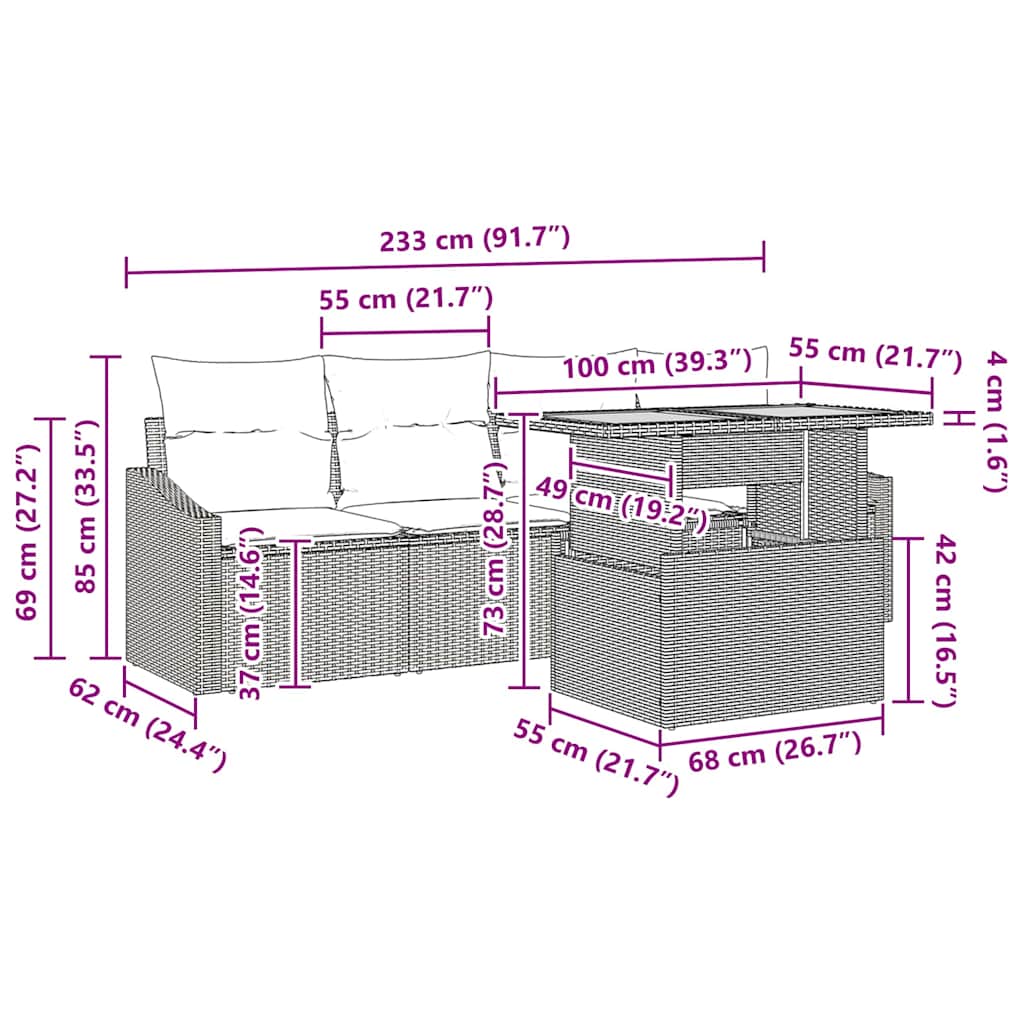 Garten-Sofa-Set mit Kissen 5 pcs Beige Poly Rattan