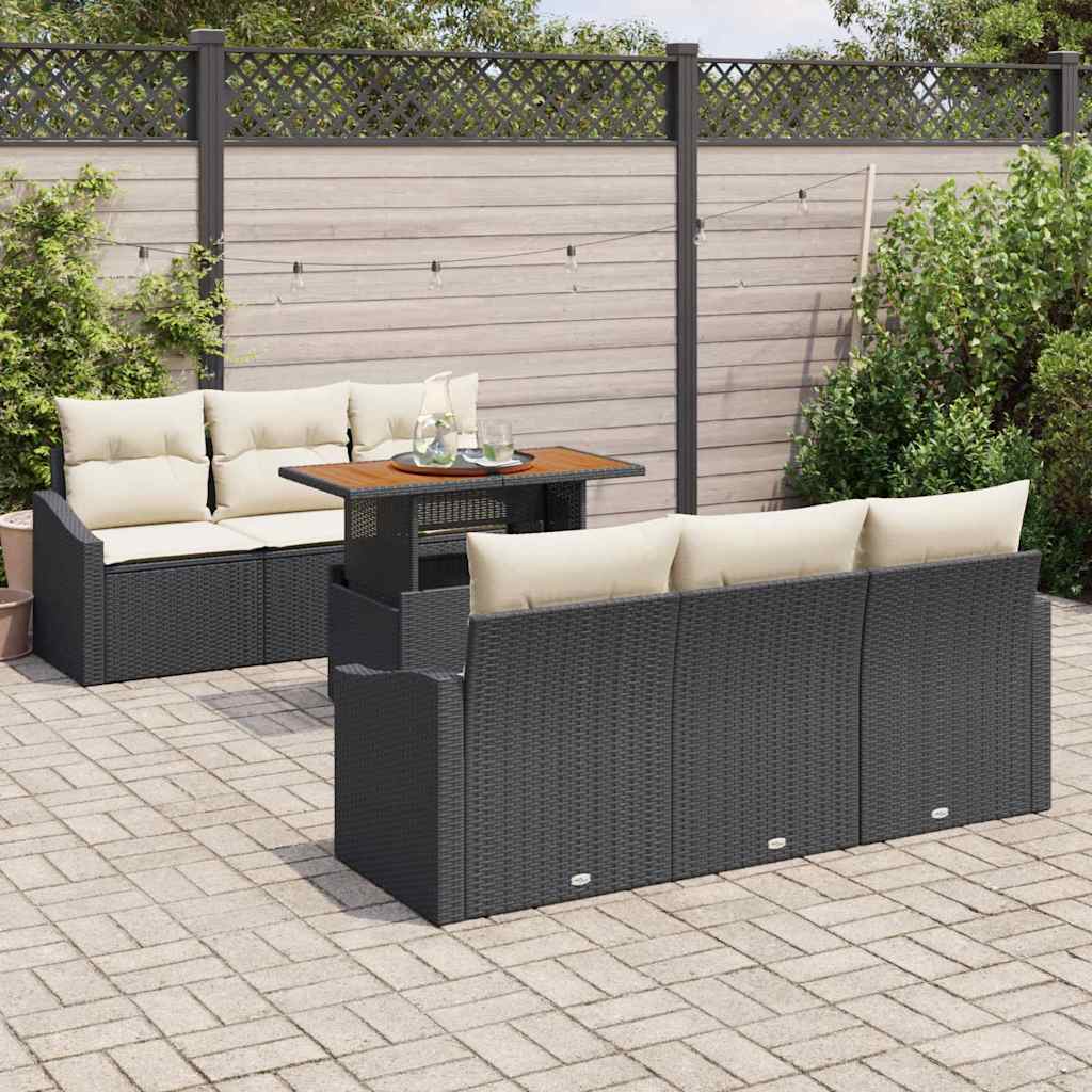 Garten-Sofa-Set mit Kissen mit Kissen 7 pcs Schwarz und Creme