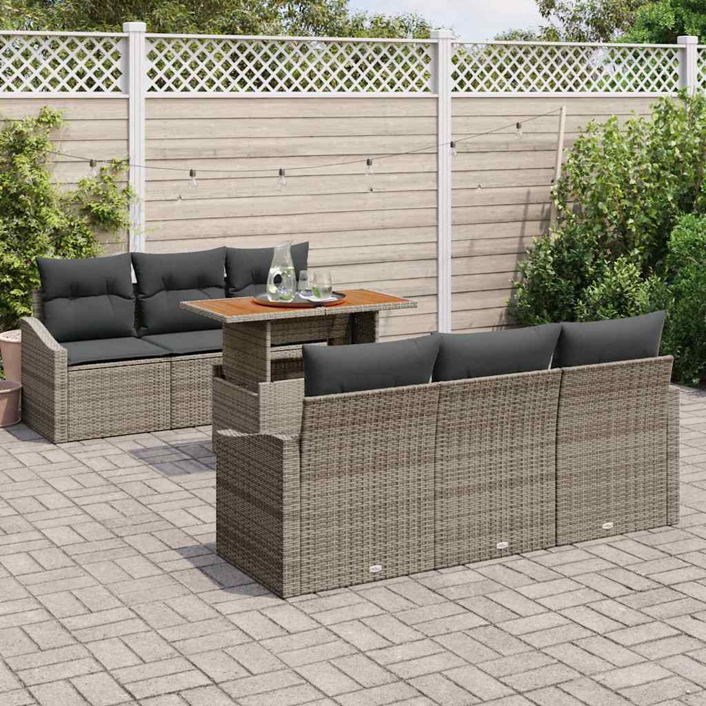 Garten-Sofa-Set mit Kissen mit Kissen 7 pcs Grau und Braun