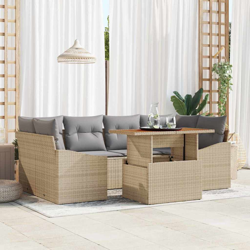 Garten Essgruppe mit Kissen 7 pcs Beige und Grau