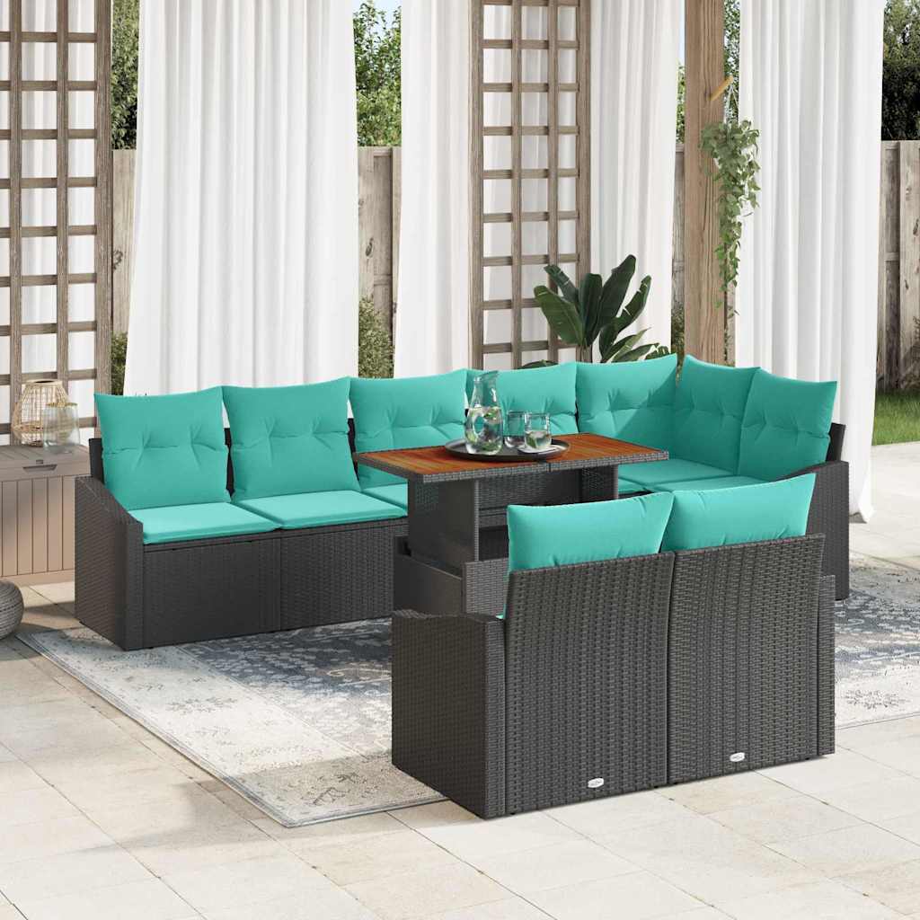 Garten Essgruppe mit Kissen 9 pcs Schwarz und Teal