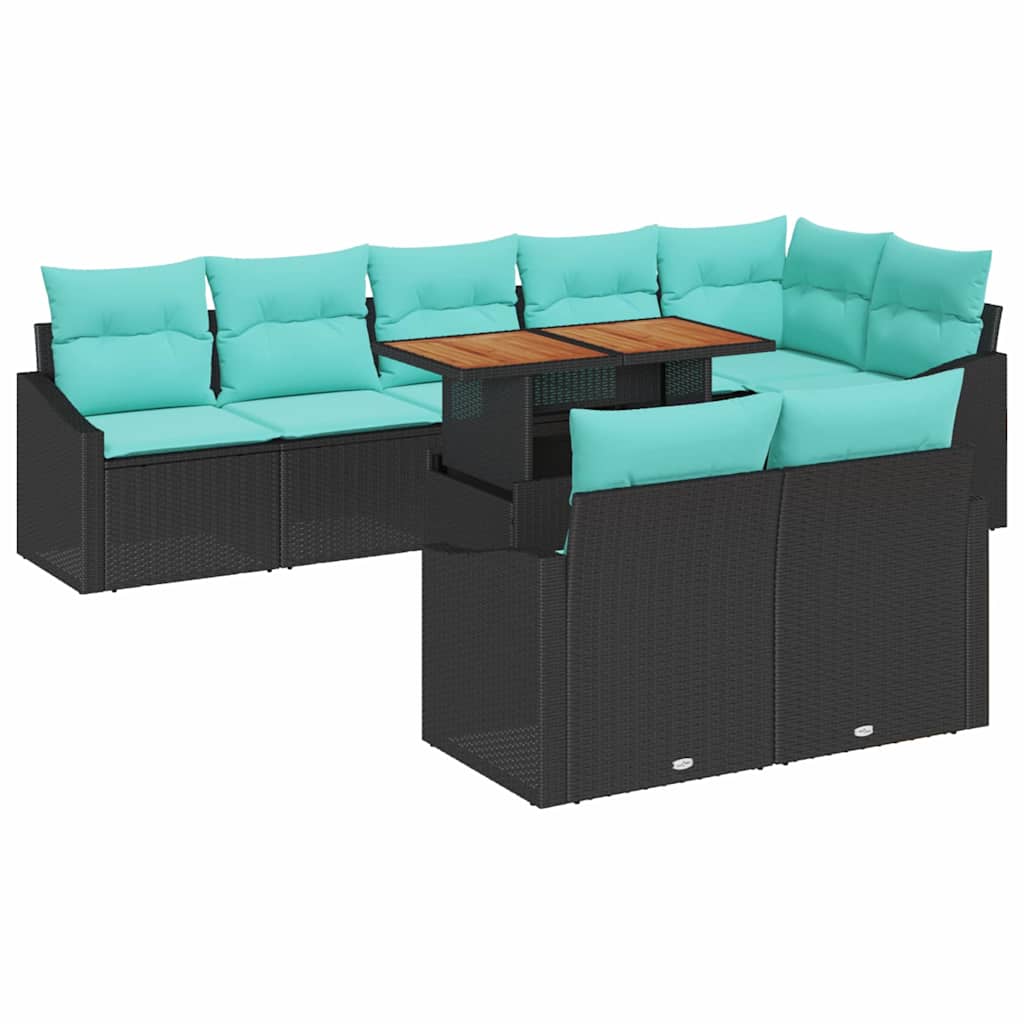 Garten Essgruppe mit Kissen 9 pcs Schwarz und Teal