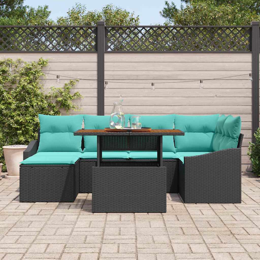 Garten Essgruppe mit Kissen 7 pcs Schwarz und Teal