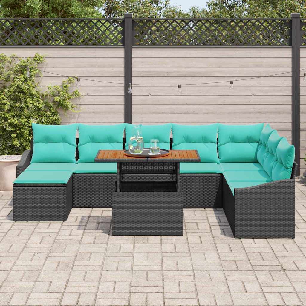Garten Essgruppe mit Kissen 9 pcs Schwarz und Teal