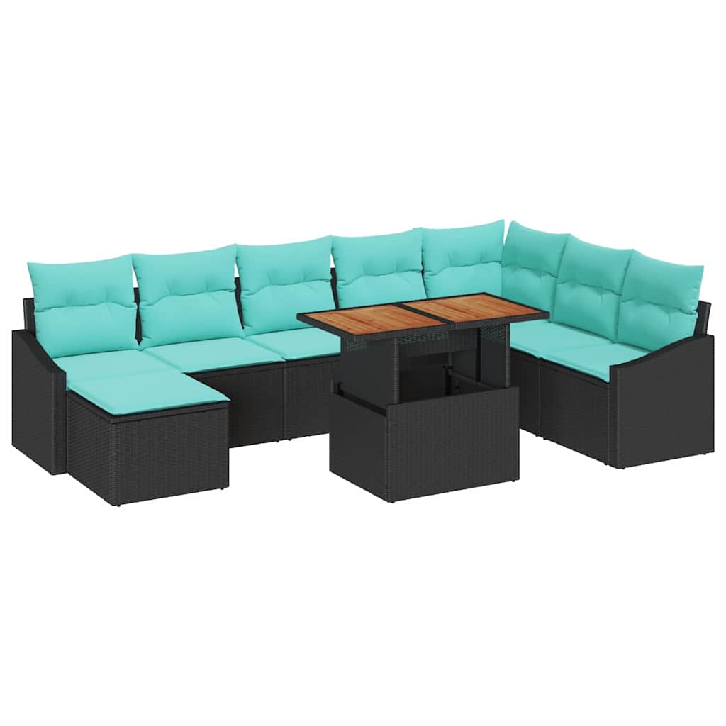 Garten Essgruppe mit Kissen 9 pcs Schwarz und Teal