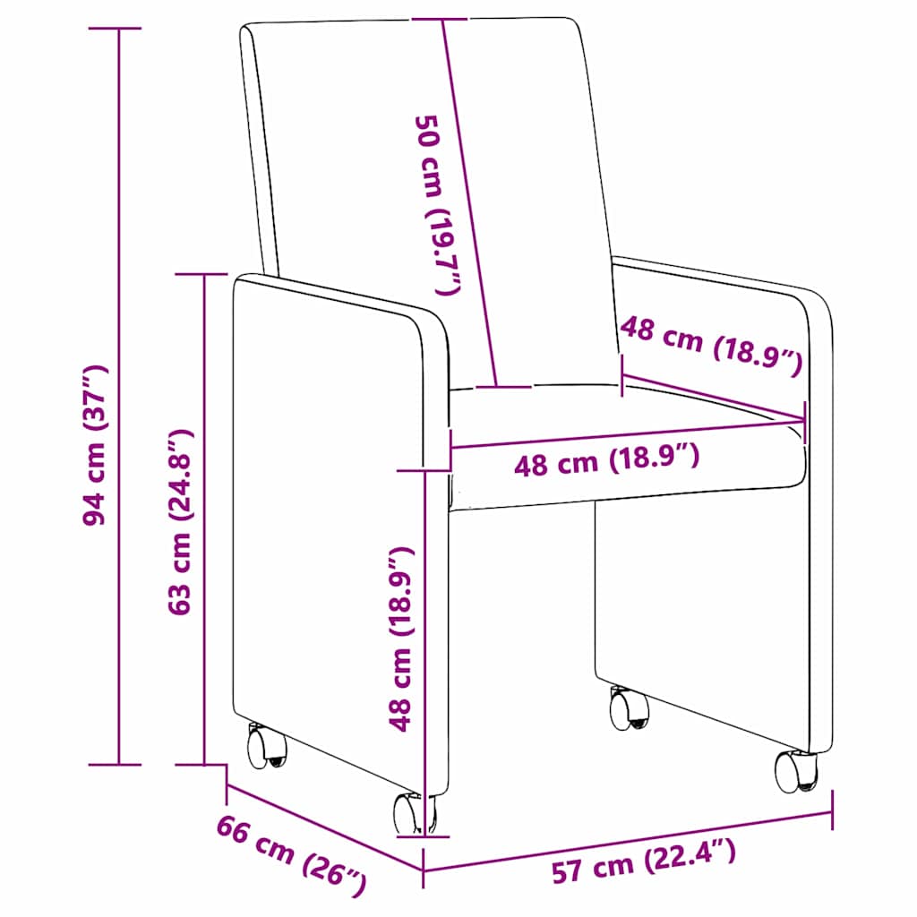 Esszimmerstühle mit Rollen 2 pcs Creme 57 x 66 x 94 cm