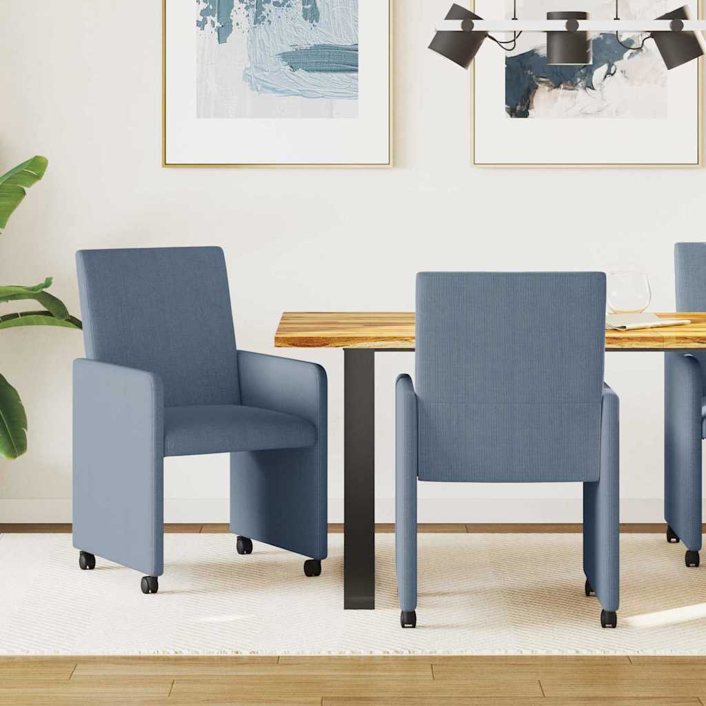 Esszimmerstühle mit Rollen 2 pcs Blau 57 x 66 x 94 cm Cordstoff