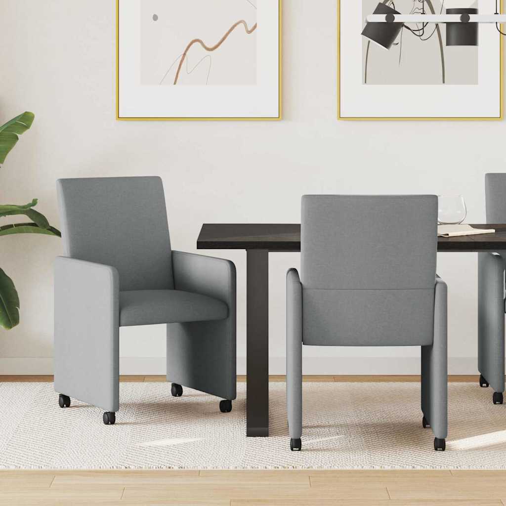 Esszimmerstühle mit Rollen 2 pcs Hellgrau 57 x 66 x 94 cm Stoff