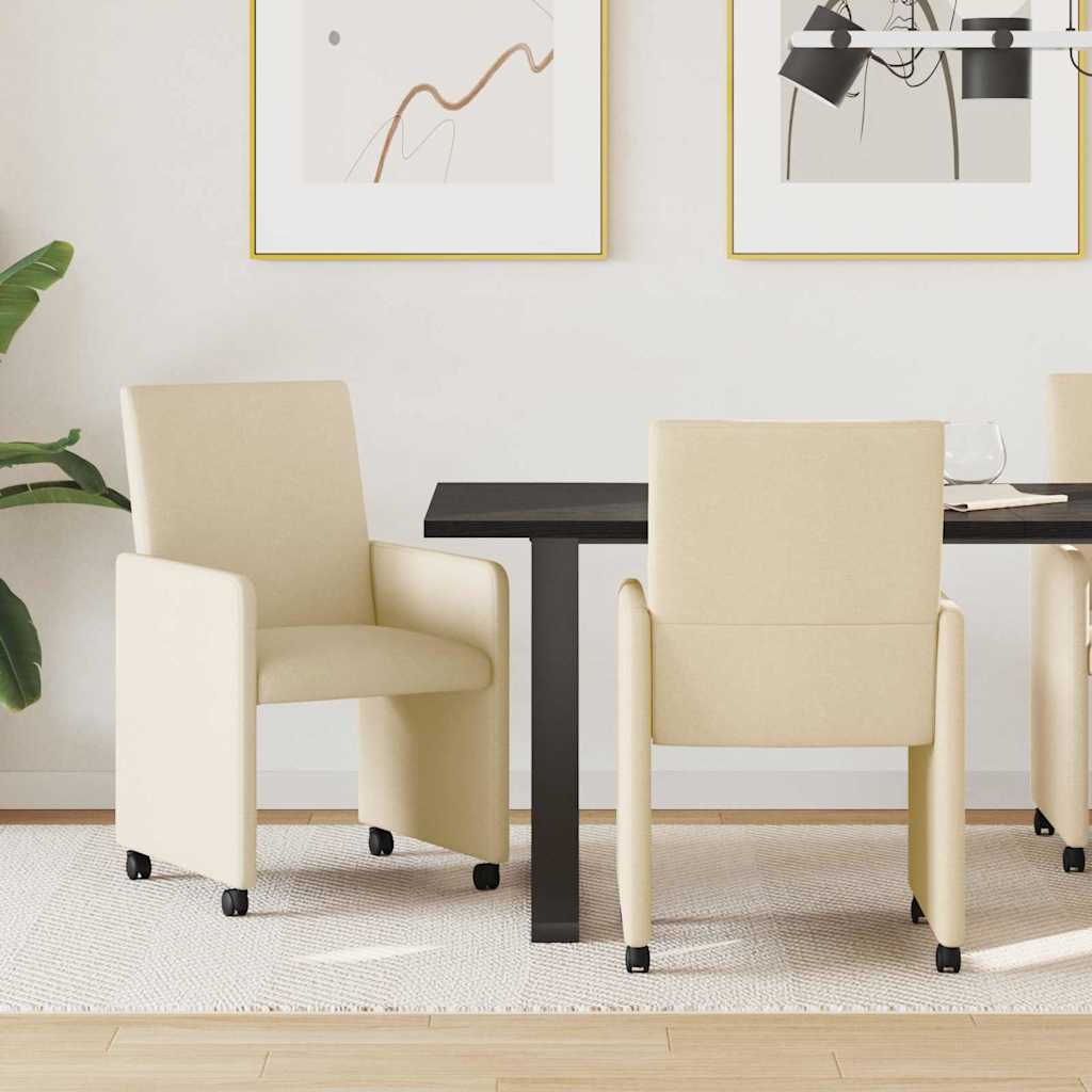 Esszimmerstühle mit Rollen 2 pcs Creme 57 x 66 x 94 cm Stoff