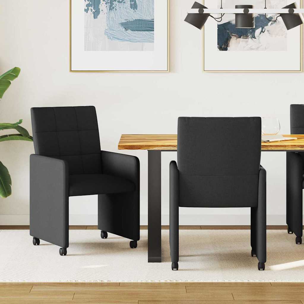 Esszimmerstühle mit Rollen 2 pcs Schwarz 58 x 65 x 94 cm Stoff