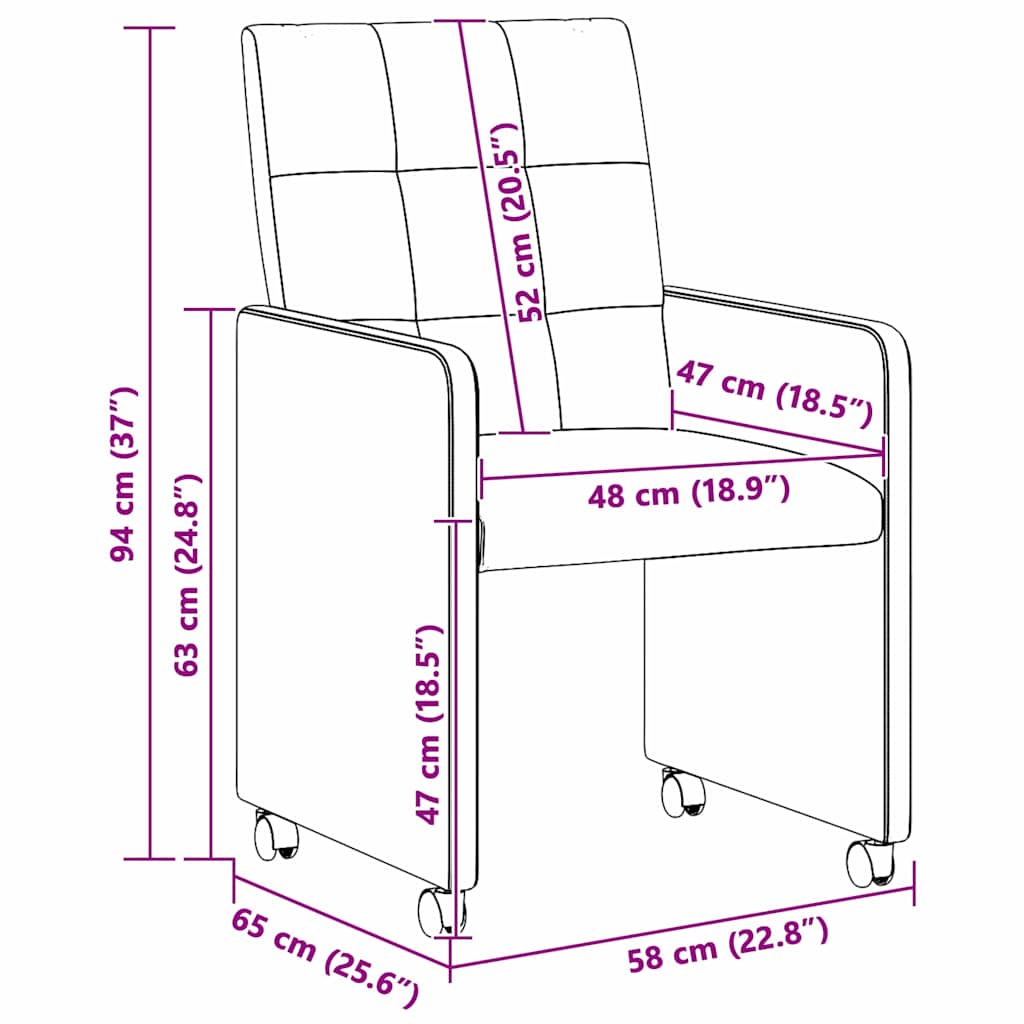 Esszimmerstühle mit Rollen 2 pcs Schwarz 58 x 65 x 94 cm Stoff