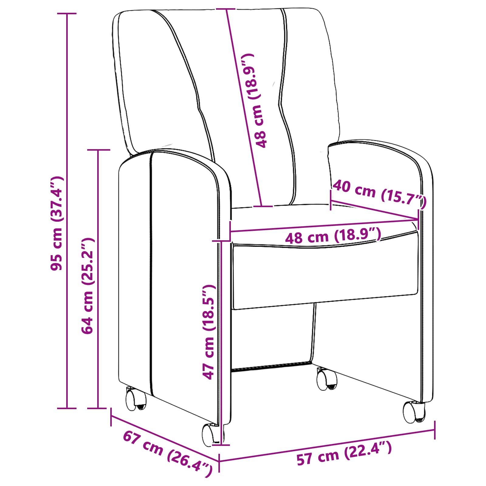 Esszimmerstühle mit Rollen 2 pcs Hellgrau 57 x 67 x 95 cm