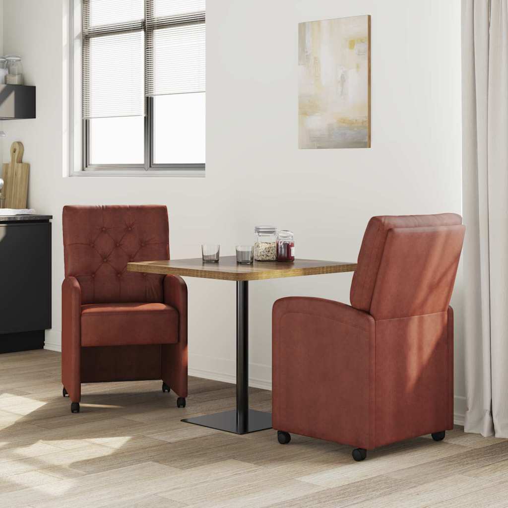 Esszimmerstühle mit Rollen 2 pcs Glänzendes Braun Kunstleder