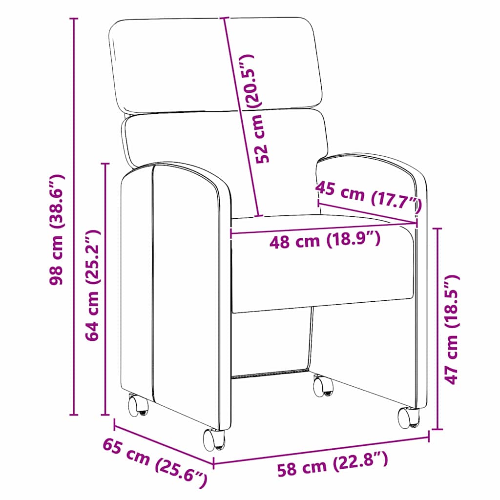 Esszimmerstühle mit Rollen 2 pcs Braun 58 x 65 x 98 cm