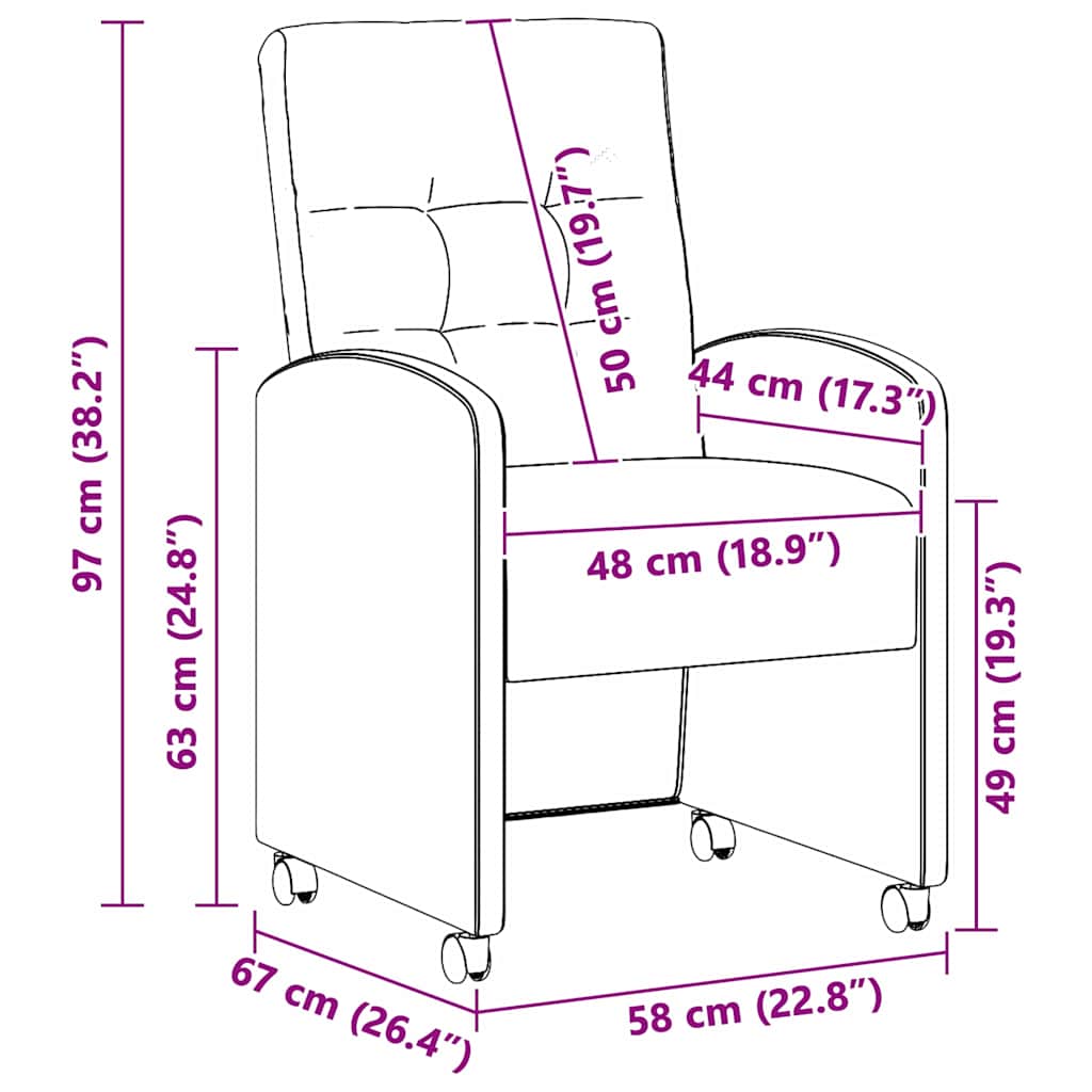 Esszimmerstühle mit Rollen 2 pcs Schwarz 58 x 67 x 97 cm