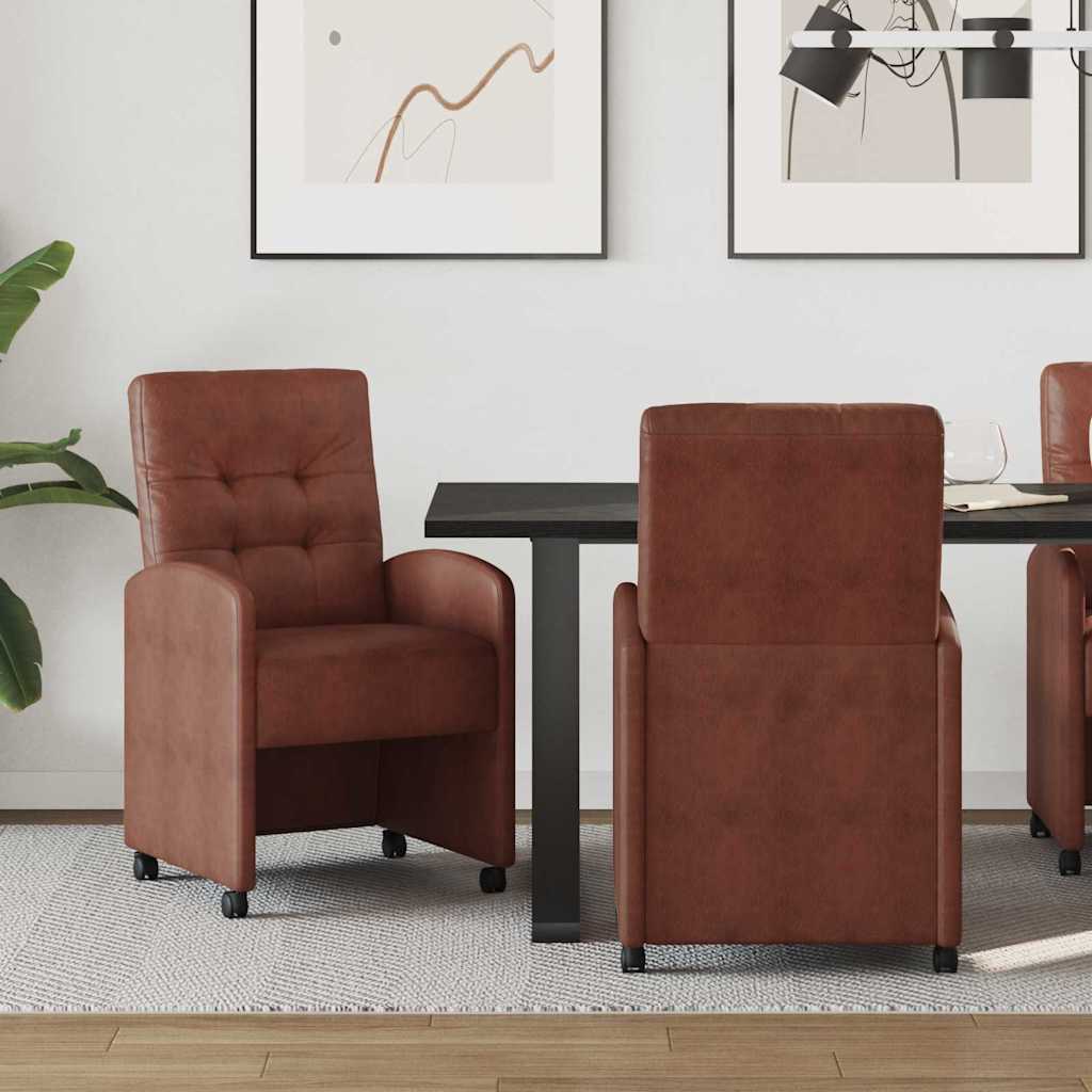 Esszimmerstühle mit Rollen 2 pcs Glänzendes Braun Kunstleder