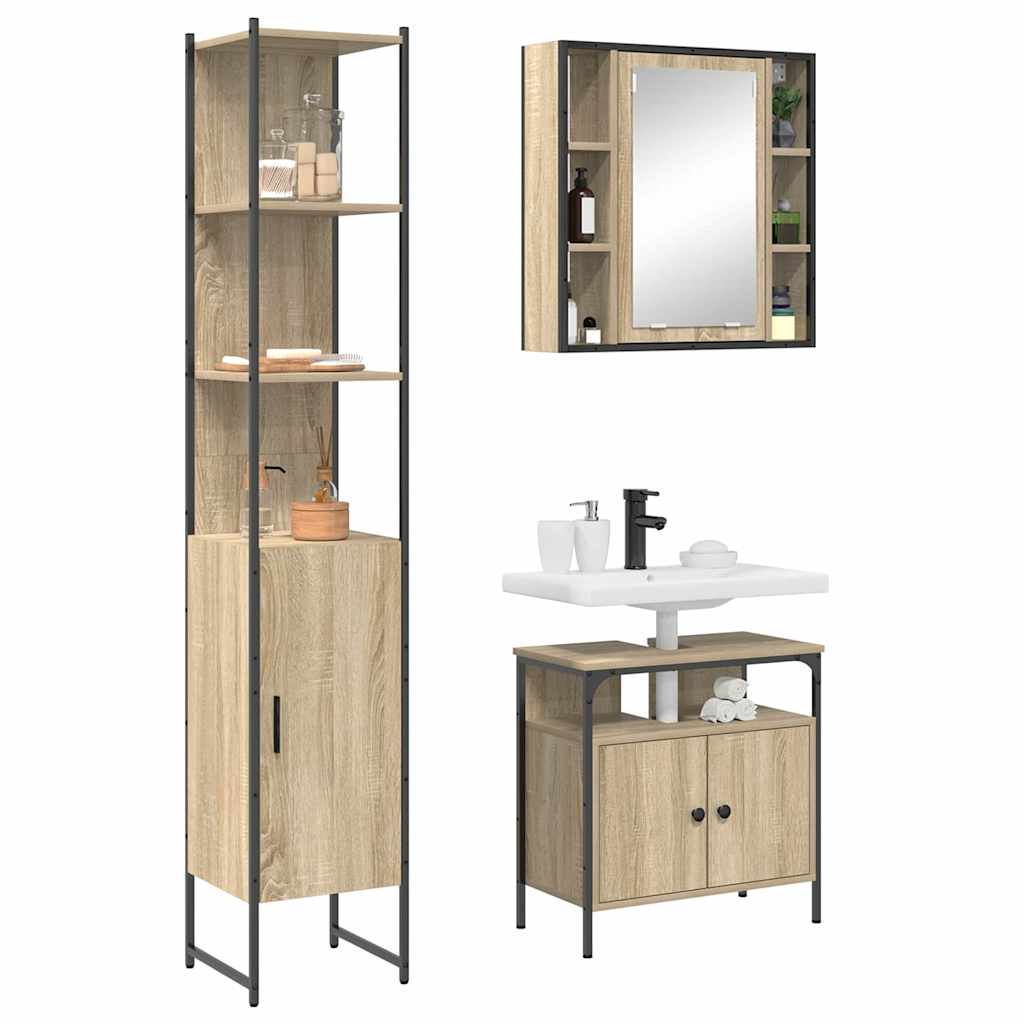 Badezimmermöbel-Set mit Regal 3 pcs Sonoma-Eiche Holzwerkstoff